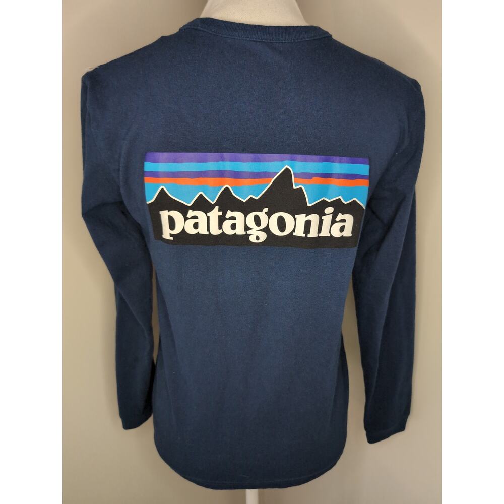 Patagonia navy logo long sleeve shirt tee unisex sm - Picture 3 of 5